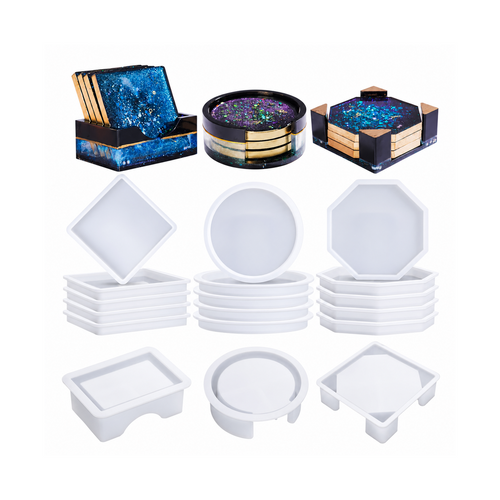 18-Piece Silicone Resin Coaster Mold Set