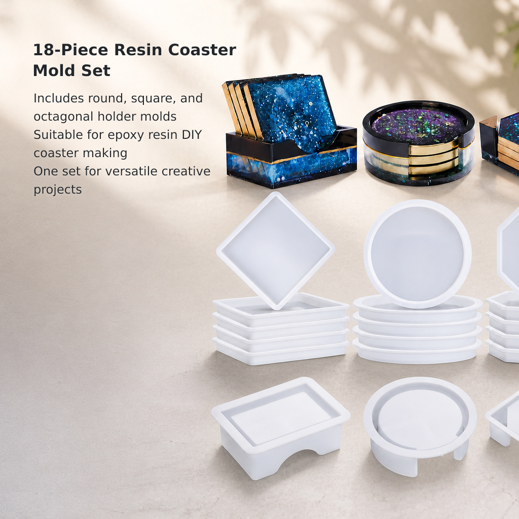 18-Piece Silicone Resin Coaster Mold Set