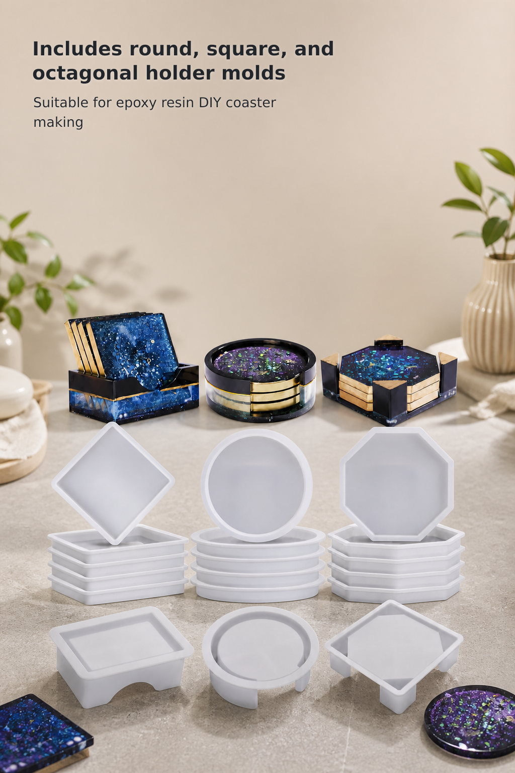 18-Piece Silicone Resin Coaster Mold Set
